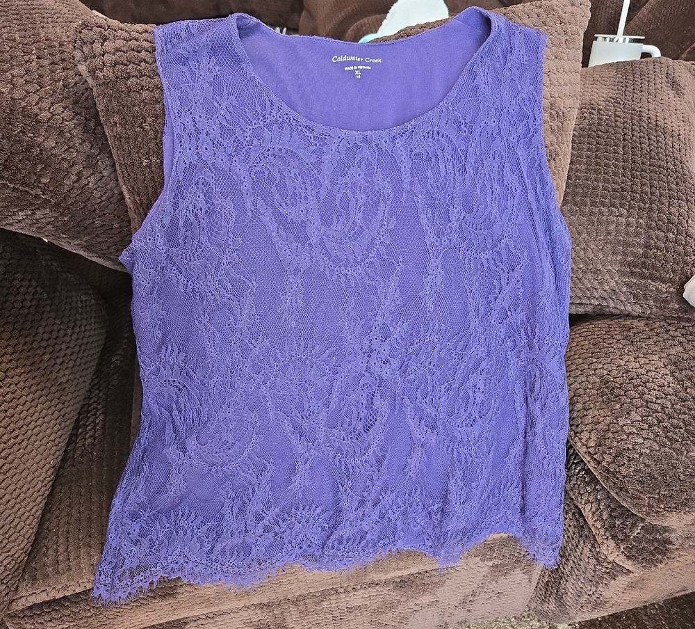 Coldwater Creek Purple  Lace Shell Top